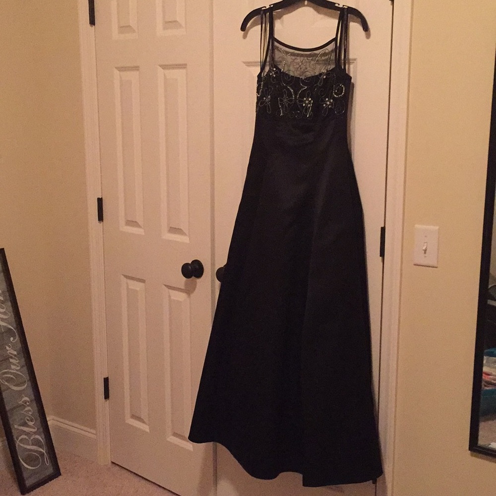 Black formal gown, beaded top, size 3/4 with shaw